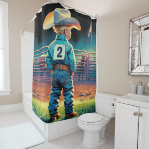 Rideaux De Douche Petit Cowboy à Rodeo clôture Drapeau américain Che