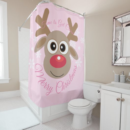 Rideaux De Douche Petit Pink Noël mignon Script de dessin Reindeer (En situation)