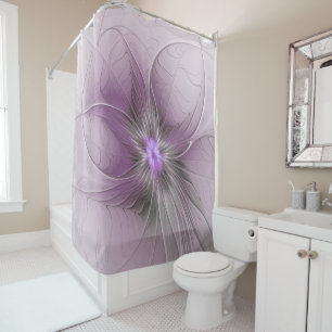 Rideaux De Douche Petite Beauté Moderne Mauve Gris Art Fractal Fleur