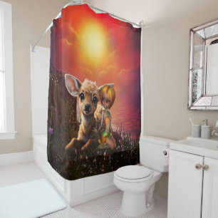Rideaux De Douche Petite fée et le mignon faon.