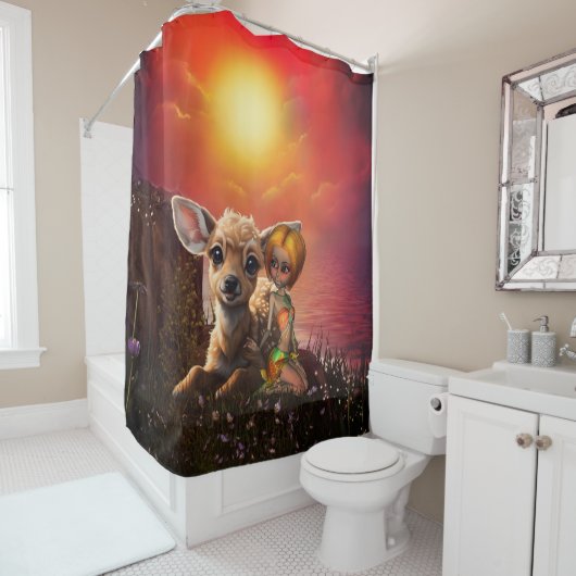 Rideaux De Douche Petite fée et le mignon faon. (En situation)