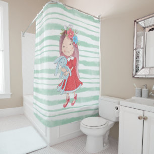 Rideaux De Douche Petite fille mignonne lapin farci Jouet animal enf