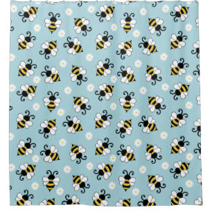 Rideaux De Douche Petites abeilles mignonnes et fleurs marguerites m