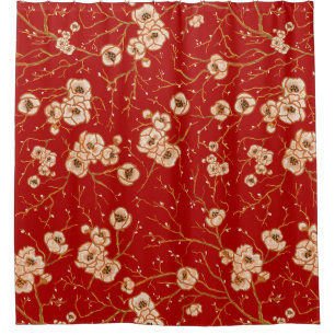 Rideaux De Douche Petites fleurs sur motif rouge
