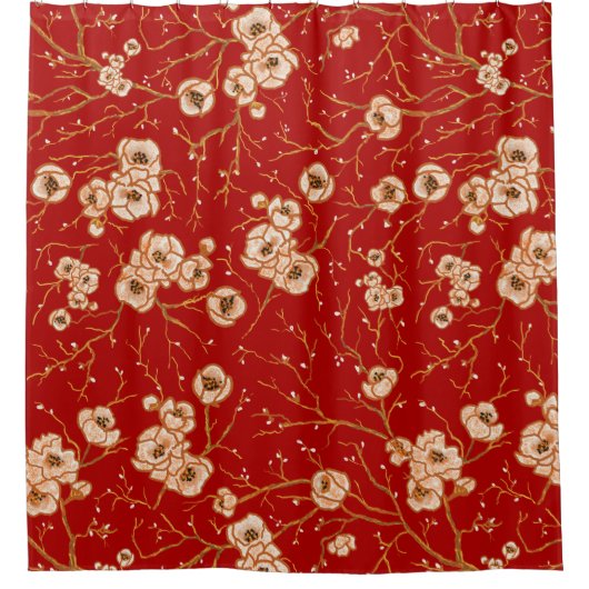 Rideaux De Douche Petites fleurs sur motif rouge (Devant)