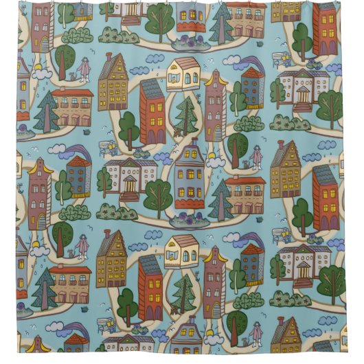 Rideaux De Douche petites maisons de ville motif  (Devant)