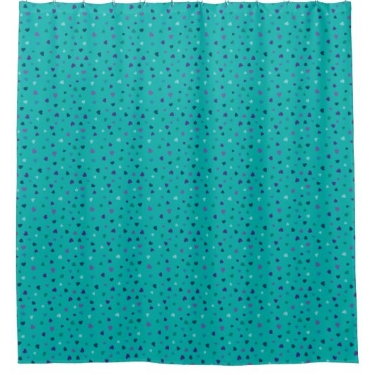 Rideaux De Douche Petits cœurs, violet, sarcelle, bleu sur turquoise (Devant)