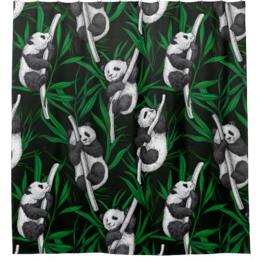 Rideaux De Douche Petits panda sur vert foncé (Devant)