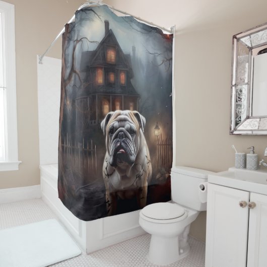 Rideaux De Douche Peur d'Halloween Bulldog (En situation)