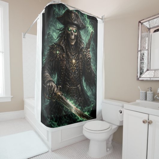 Rideaux De Douche Phantom Pirate Skull – Dark Fantasy Reaper Fleece (En situation)