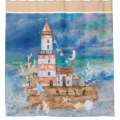 Rideaux De Douche Phare à l'aquarelle (Devant)