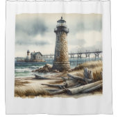 Rideaux De Douche Phare côtier rustique bord de mer (Devant)