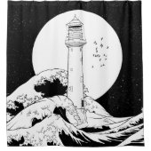Rideaux De Douche Phare de Bell Rock noir et blanc (Devant)