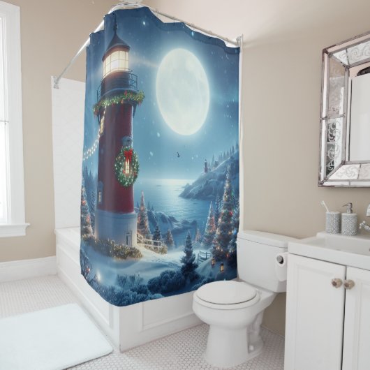 Rideaux De Douche Phare de Noël nautique (En situation)