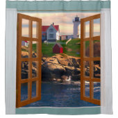 Rideaux De Douche Phare de vue de fenêtre au coucher du soleil sur (Devant)