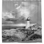 Rideaux De Douche Phare noir, blanc et gris montrant belle (Devant)