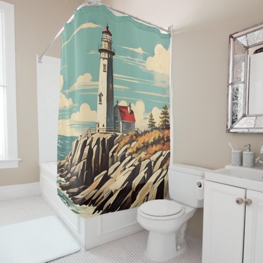 Rideaux De Douche Phare poster vintage (En situation)