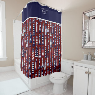 Rideaux De Douche Phare rayé Nautique Marine bleu gris rouge Sho