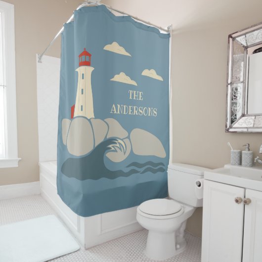 Rideaux De Douche Phare sur une côte rocheuse (En situation)