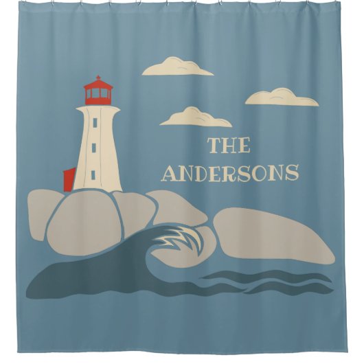 Rideaux De Douche Phare sur une côte rocheuse (Devant)
