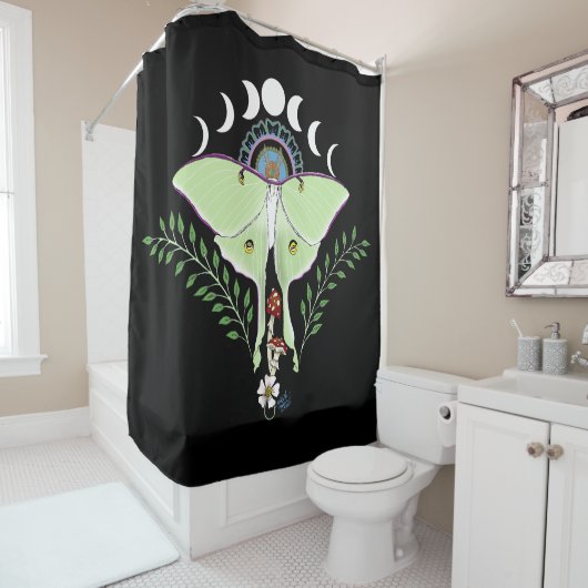 Rideaux De Douche Phases Luna Moth Moon Noir (En situation)
