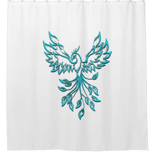Rideaux De Douche Phoenix bleu se lève sur blanc (Devant)