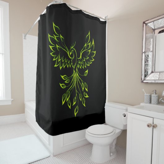 Rideaux De Douche Phoenix vert se lève sur le noir (En situation)