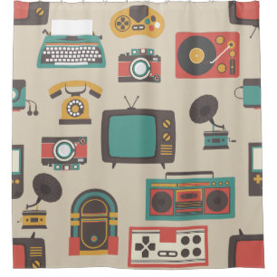 Rideaux De Douche phonographe vintage de juke-box de nostalgie rétro
