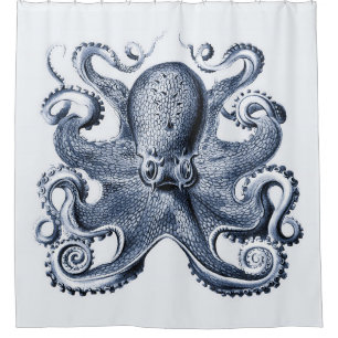Rideaux De Douche Photo de la marine Blue Octopus par Ernst Haeckel