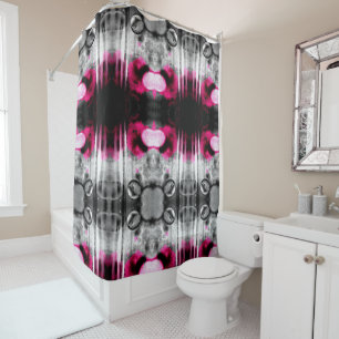 Rideaux De Douche Photo Fuchsia Abstraite, gris et gris noir