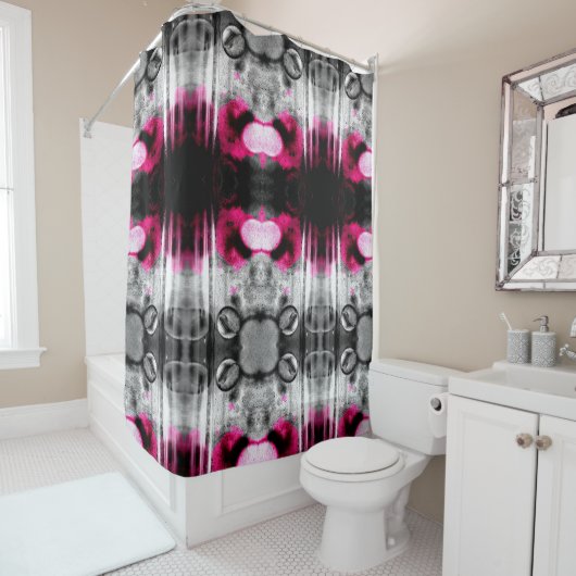 Rideaux De Douche Photo Fuchsia Abstraite, gris et gris noir (En situation)