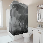 RIDEAUX DE DOUCHE PHOTO GRAYSCALE D'ÉLÉPHANTS EN EAU POTABLE (En situation)