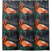 Rideaux De Douche Photographie de flamants roses moderne et collage (Devant)