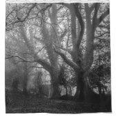 Rideaux De Douche Photographie noir et blanc de la forêt éffrayante (Devant)