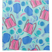 Rideaux De Douche Pickleball Paddles et Balls Blue (Devant)