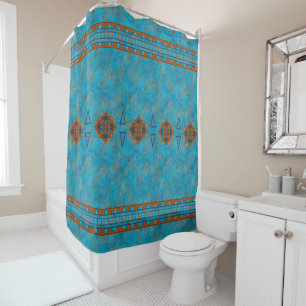 Rideaux De Douche Pics Turquoise Blue Geometry du Sud-Ouest