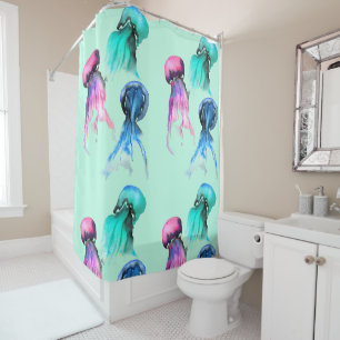Rideaux De Douche Pièce d'art de l'aquarelle du trio méduse