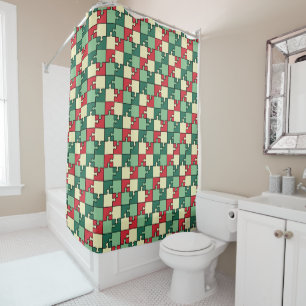 Rideaux De Douche Pièces de puzzle géométrique rouge vert Motif