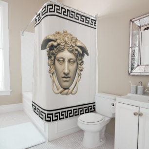 Rideaux De Douche Pierre Beige Medusa Concepteur de clé grecque