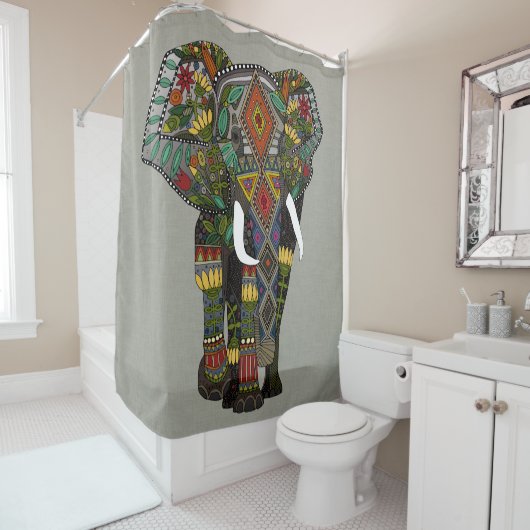 Rideaux De Douche pierre d'éléphant à fleurs (En situation)