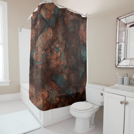 Rideaux De Douche Pierre rouille et turquoise (En situation)
