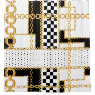 Rideaux De Douche Pierres précieuses, chaînes d'or, motif sans soudu