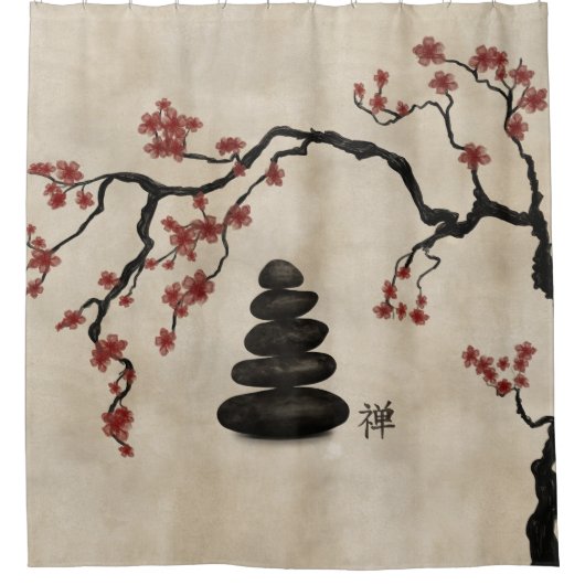 Rideaux De Douche Pierres zen Sakura Tree (Devant)