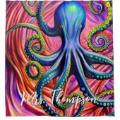 Rideaux De Douche Pieuvre de mer avec nom personnalisé (Devant)