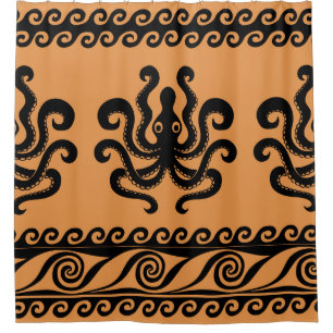 Rideaux De Douche Pieuvre grecque ancienne, motif à vagues