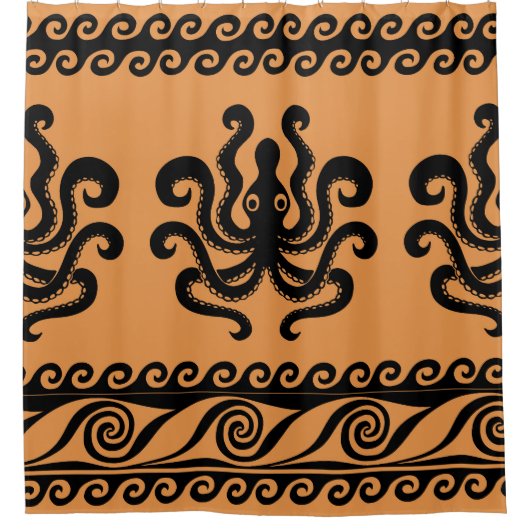 Rideaux De Douche Pieuvre grecque ancienne, motif à vagues (Devant)
