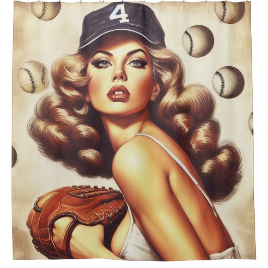 Rideaux De Douche Pin-up de baseball vintage (Devant)