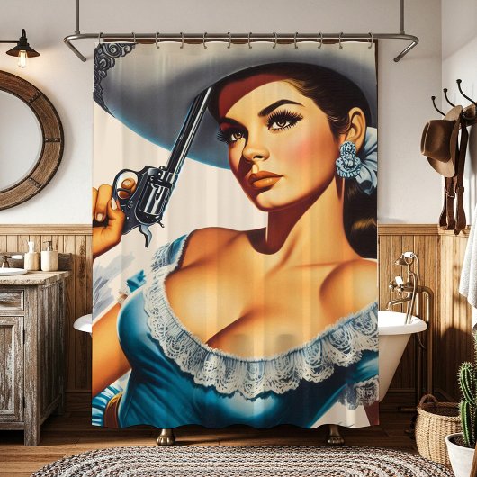 Rideaux De Douche Pin-up rétro Far West