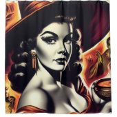 Rideaux De Douche Pin-up Sorcière Rétro (Devant)