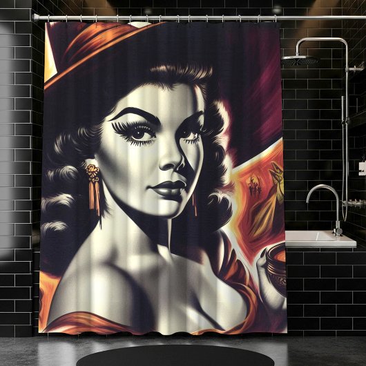 Rideaux De Douche Pin-up Sorcière Rétro
